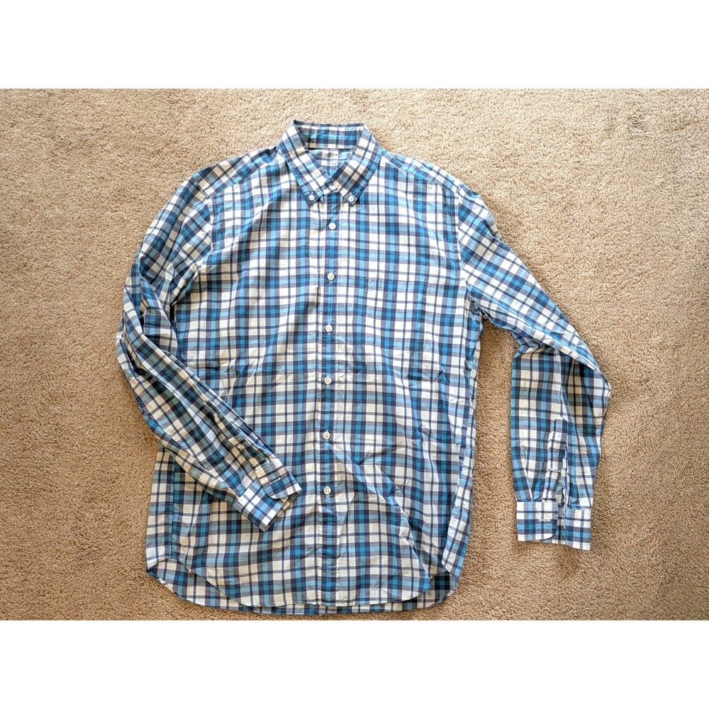 J.Crew Mens Blue White Plaid Lightweight Cotton Button Down Shirt M